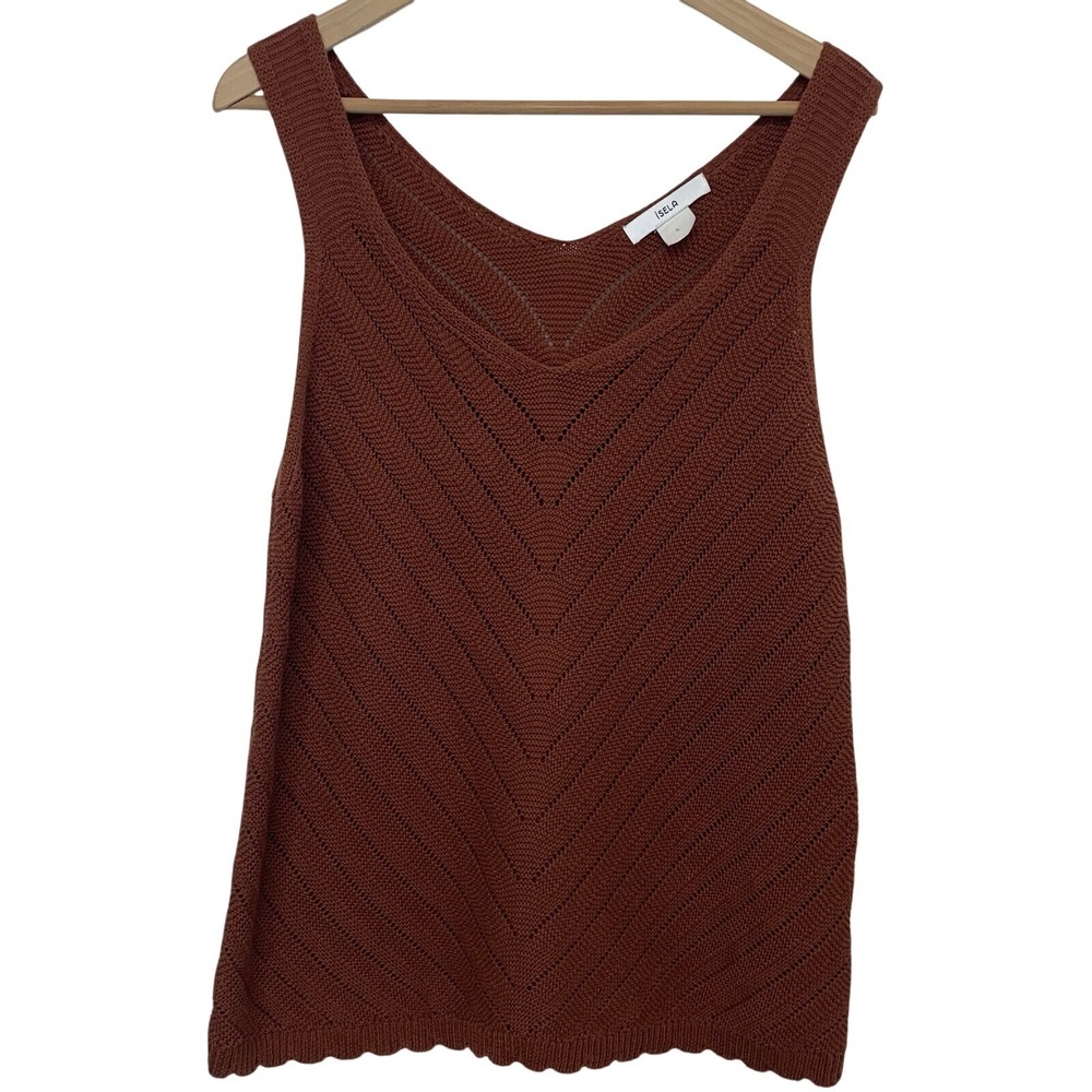 Ilsa Sleeveless Sweater Tank  Woman Large Brown Rust Scallop 
 Hem‎ Cotton Blend